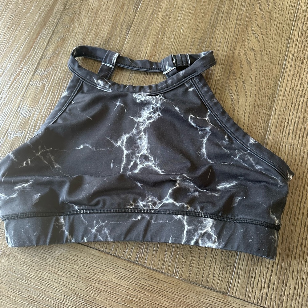 Black and White Marble Sports Bra